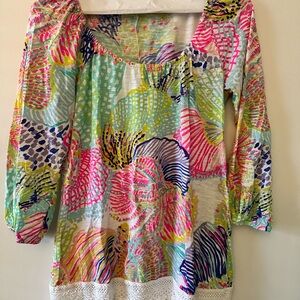 Lilly Pulitzer Pink and Green 3/4 Sleeve Relaxed Blouse